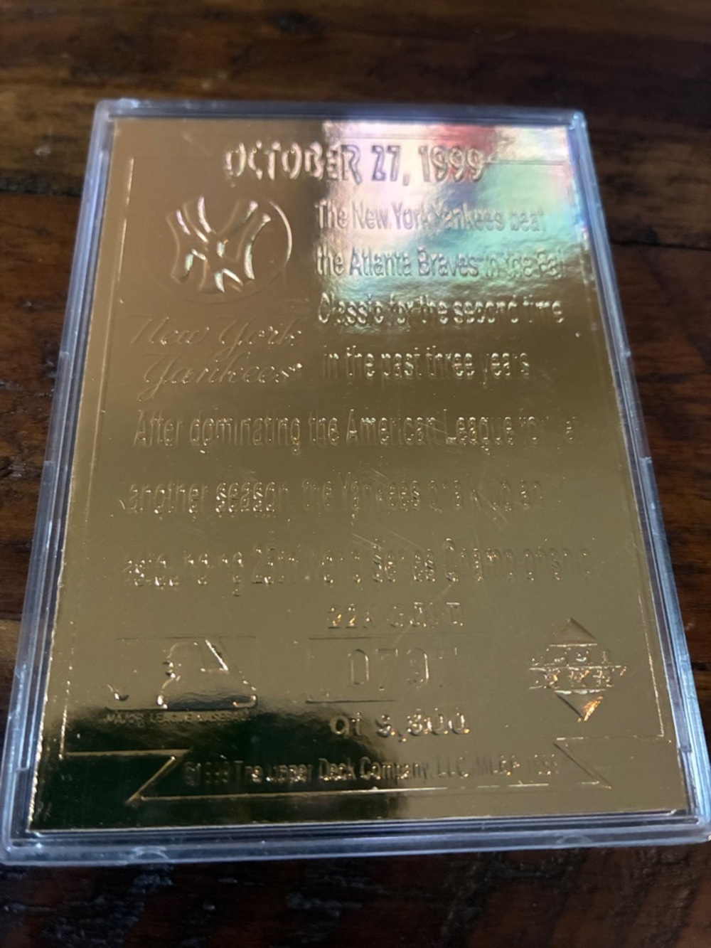 1999 Upper Deck New York Yankees 22KT Gold World Series Champions Card 797/9800 - Picture 2 of 6